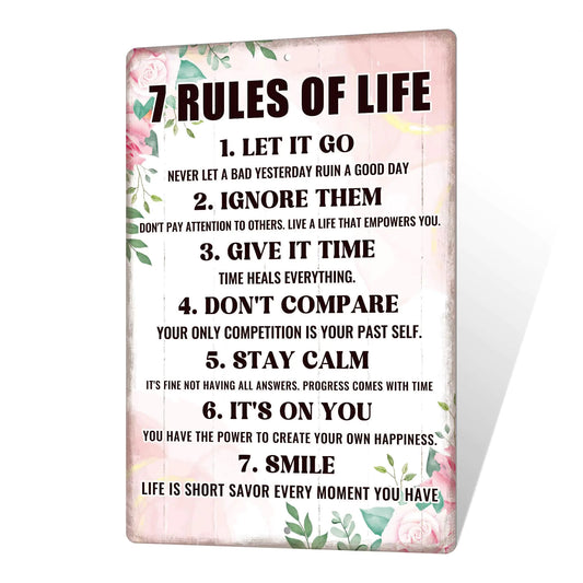 Putuo Decor Inspirational Wall Decor 7 Rules Of Life Metal Tin Sign Motivational Quotes Wall Decor Inspirational Posters for bedroom Motivational Wall Art for Bedroom Kitchen Bathroom 12x8 Inch
