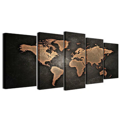 5-Piece World Map Canvas Wall Art Decor