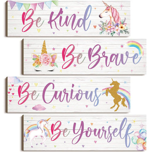 Yulejo Unicorn Rainbow Girls Room Wall Decor Unicorn Rainbow Motivational Wall Art Inspirational Wall Art Room Decor Unicorn Bedroom Decor for Girls Kids Bedroom Nursery Decorations (Inspiring Style)