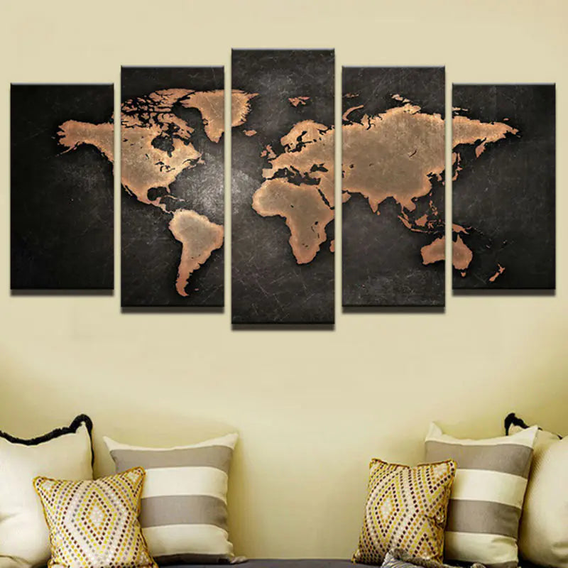 5-Piece World Map Canvas Wall Art Decor